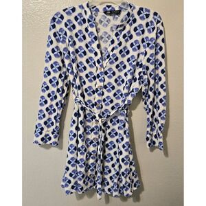 Zara Linen Midi Dress Long Sleeve Tie Waist Flare Hem Size Medium